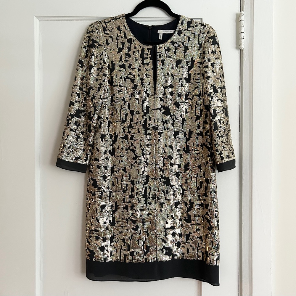 DEREK LAM 10 CROSBY Sequins Long Sleeve Dress in Gold
